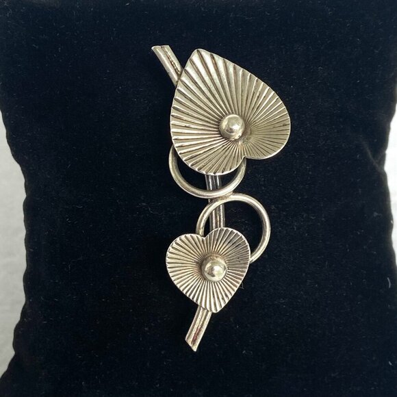VTG 1950's Signed BEAU Sterling Silver Double Rayed Heart Leaf Foliage Brooch - Picture 12 of 16